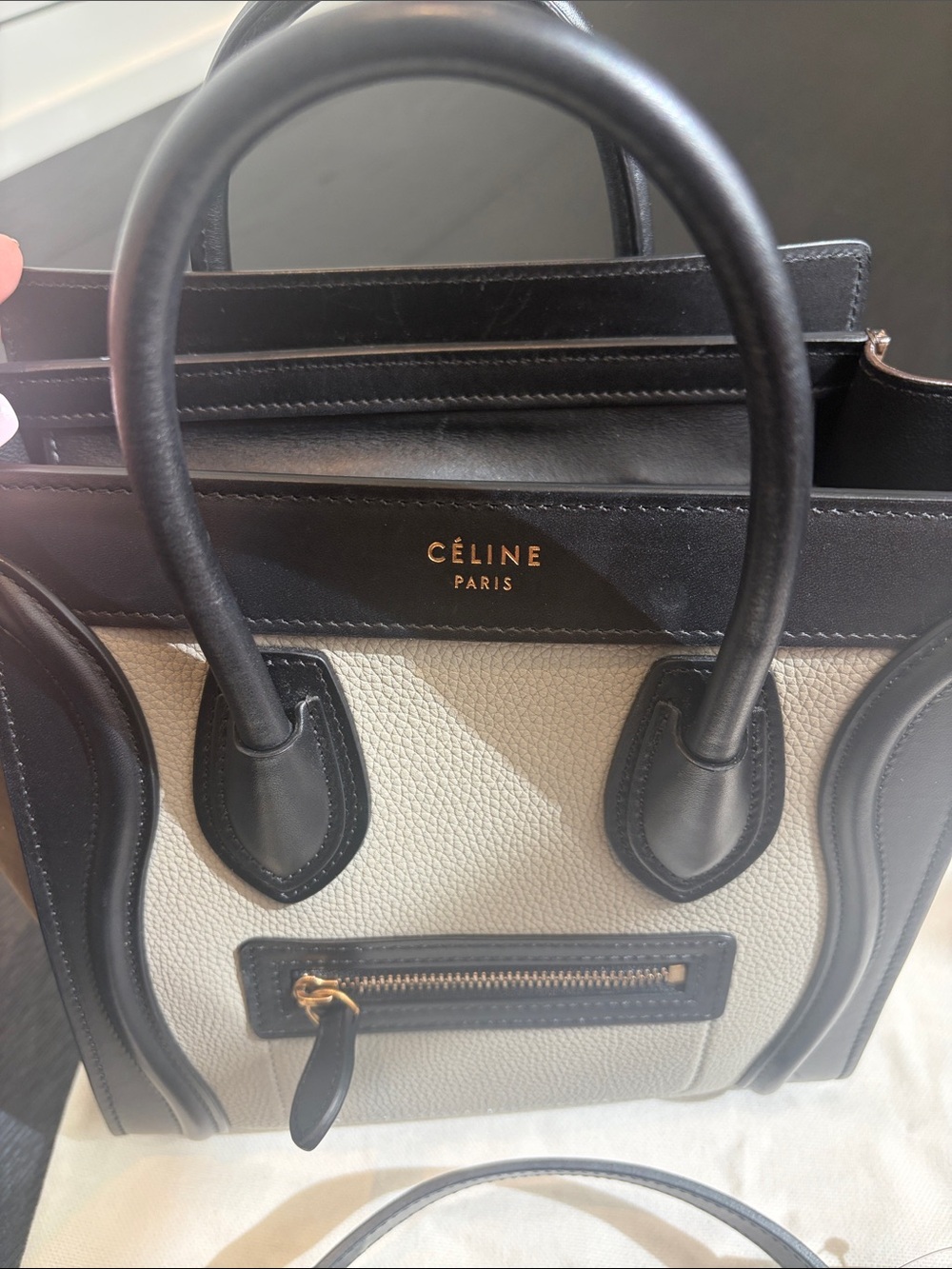 Celine Multicolor Leather Mini Luggage Tote - Black/Ivory/Tan - Picture 8 of 11